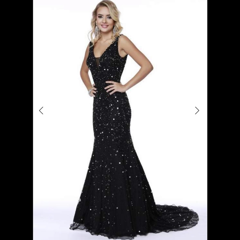 Black Sequin Gown with Short Train